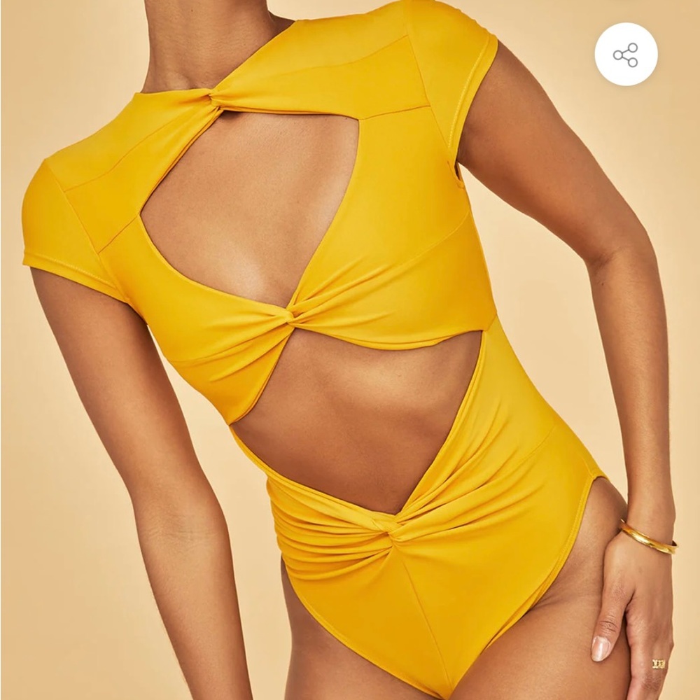 Andrea Iyamah Yellow Twist Front Aluna Swimsuit S Small New With Tags NWT